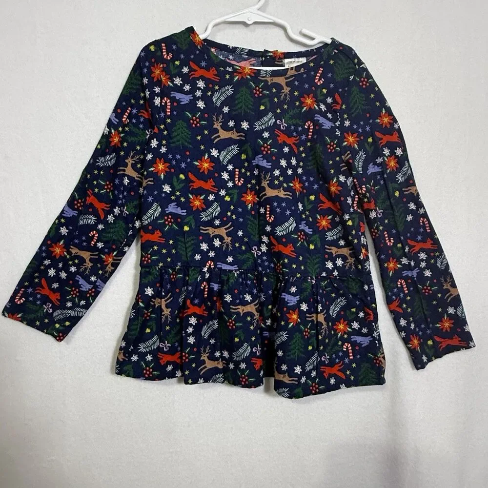 Hanna Andersson Winter Wonderland Navy Flannelette Peplum Top Size 120 US 6-7 - Picture 1 of 11